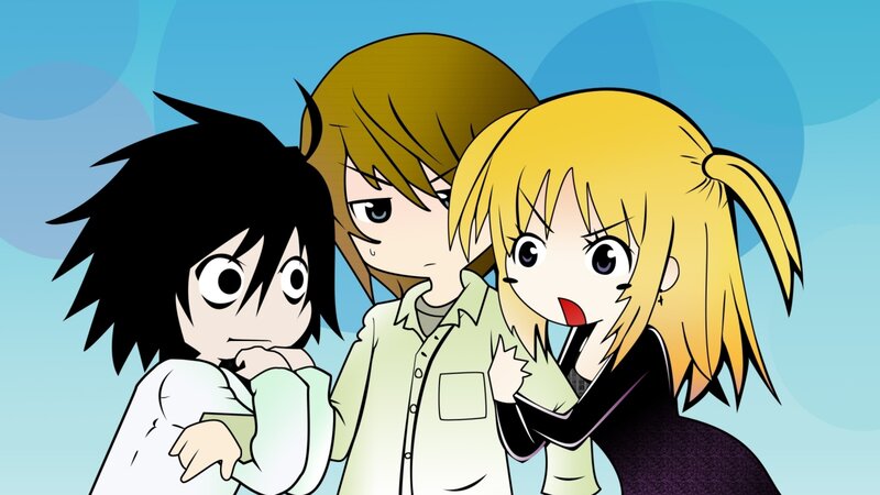 Three Anime Characters — Blue, Playful, Blonde Hair