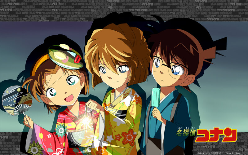 Three Anime Characters — Blue, Playful, Night