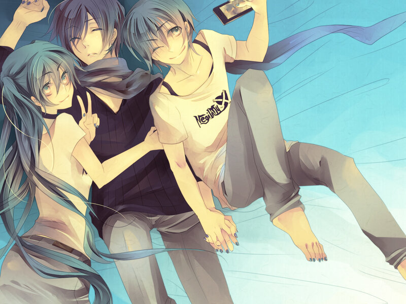 Three Anime Characters — Blue, Relaxed