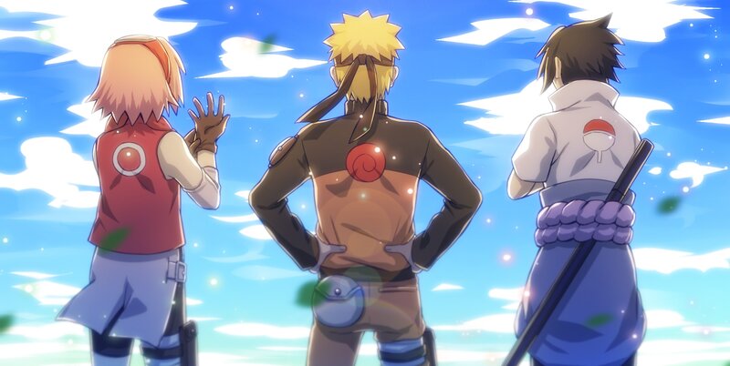 Three Anime Characters — Blue, Serene, Afternoon, Back View