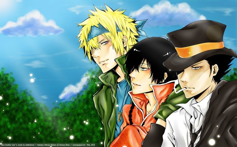 Three Anime Characters — Blue, Serene, Afternoon, Hat