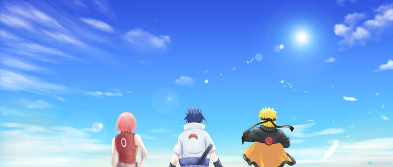 Three Anime Characters — Blue, Serene, Afternoon, Sky