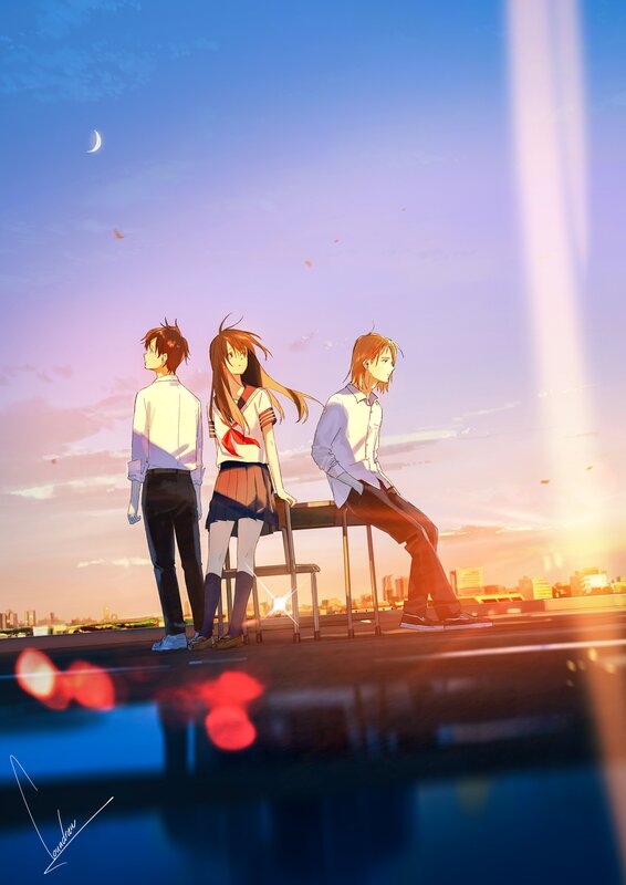 Three Anime Characters — Blue, Serene, Sunset