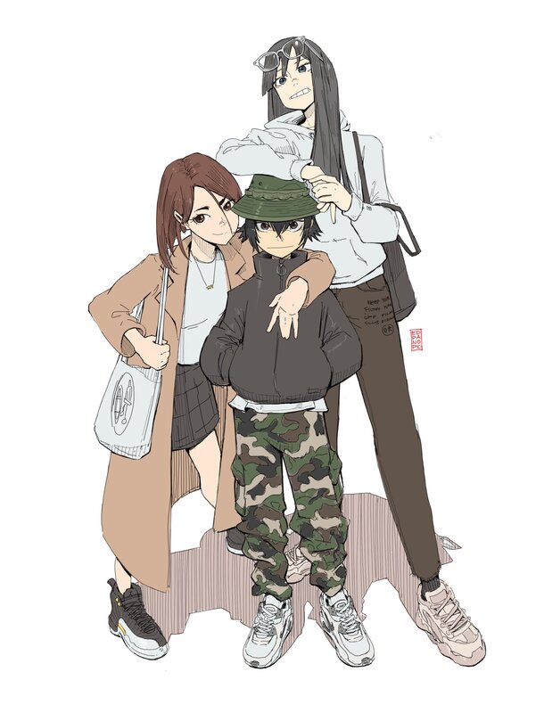 Three Anime Characters — Brown, Casual