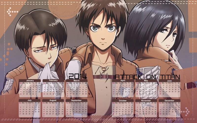 Three Anime Characters — Brown, Dramatic, Calendar