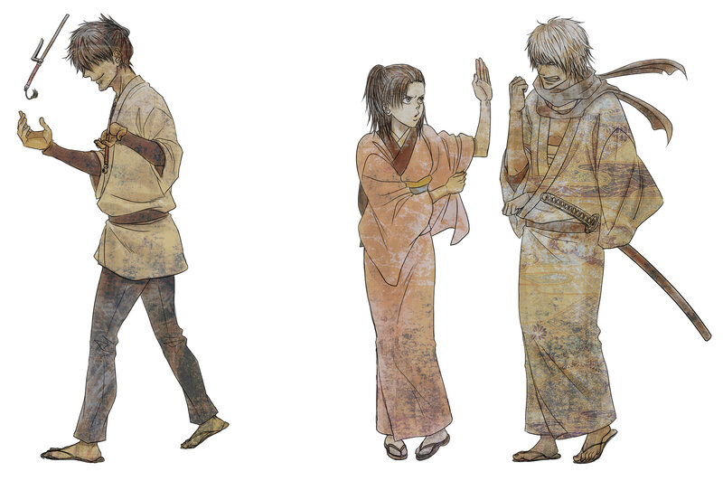 Three Anime Characters — Brown, Dramatic, Manga, Kimonos