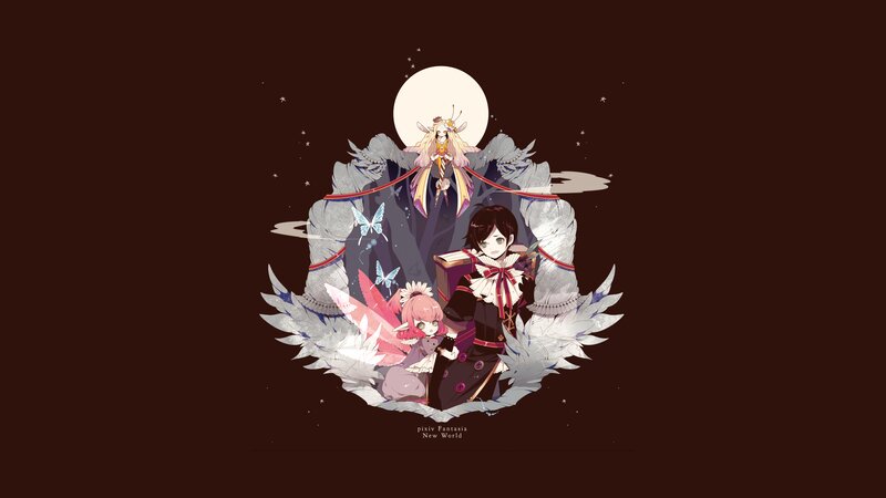 Three Anime Characters — Brown, Dramatic, Night, Digital Art