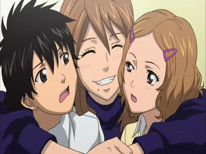 Three Anime Characters — Brown, Happy