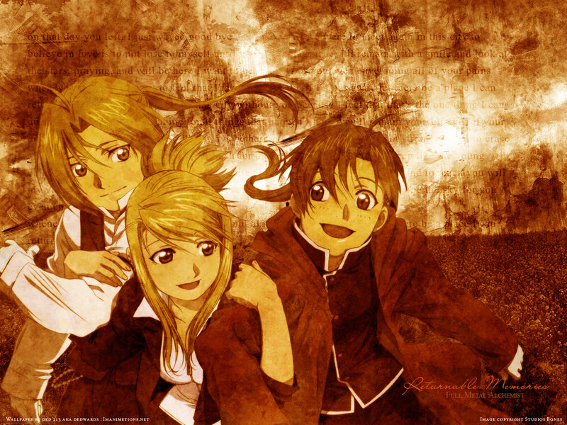 Three Anime Characters — Brown, Nostalgic, Text