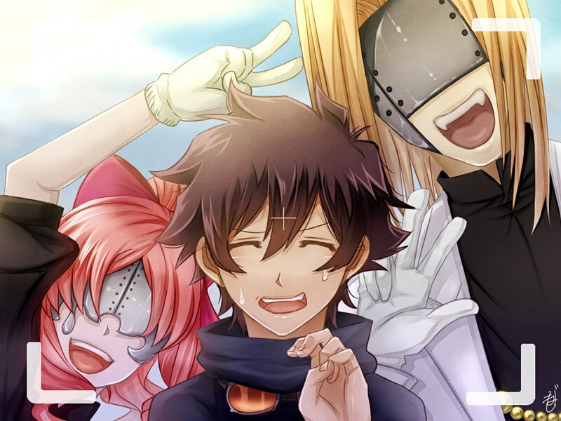 Three Anime Characters — Brown, Playful, Afternoon