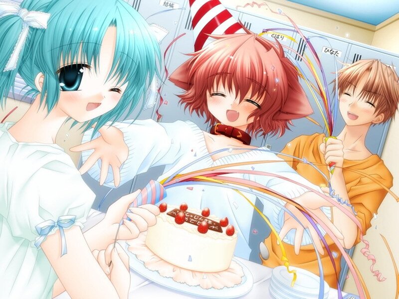 Three Anime Characters Celebrating