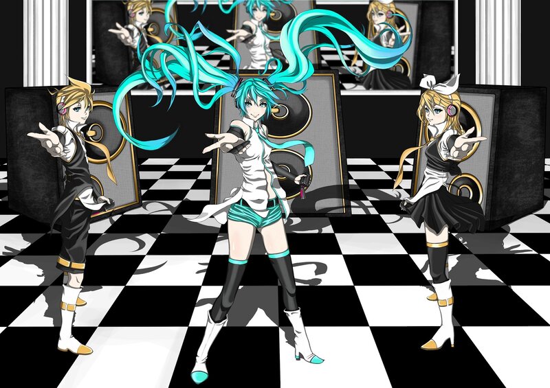 Three Anime Characters Dancing — Black, Energetic