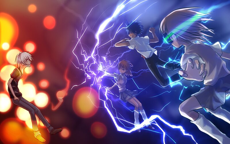 Three Anime Characters Fighting — Blue