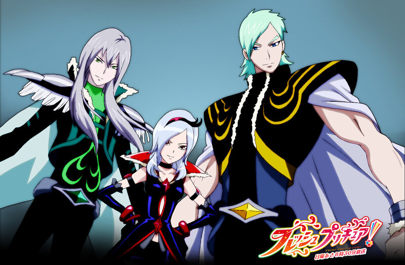Three anime characters from Fresh Pretty Cure