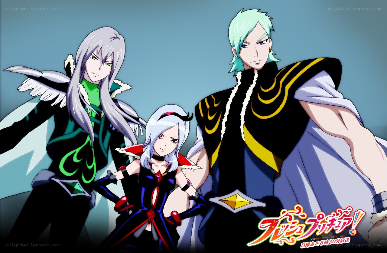 Three anime characters from Fresh Pretty Cure
