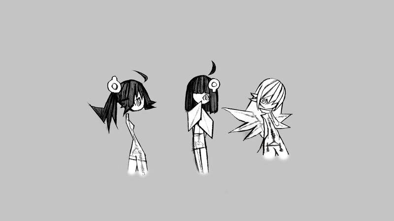 Three Anime Characters — Gray, Neutral