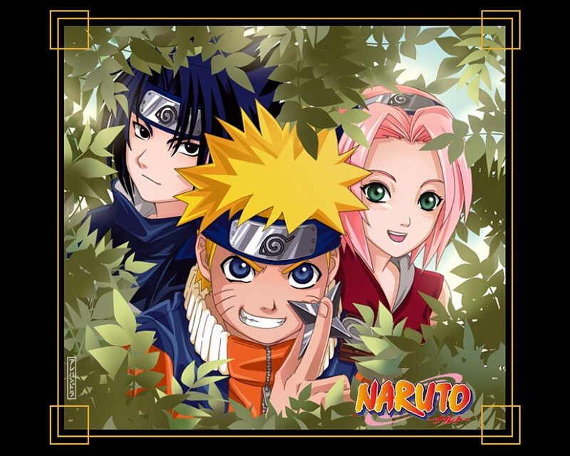Three Anime Characters — Green, Cheerful, Afternoon