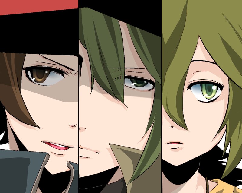 Three Anime Characters — Green, Dramatic, Eyes