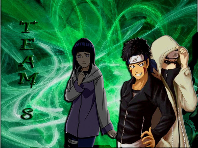 Three Anime Characters — Green, Dramatic, Green Background, Text