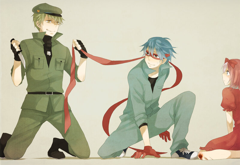 Three Anime Characters — Green, Dramatic, Knife