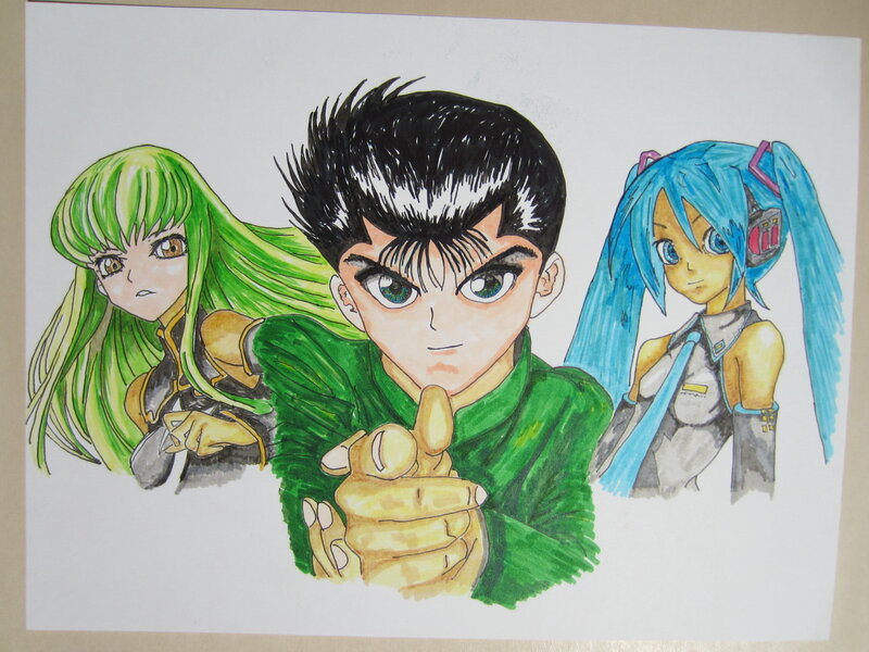 Three Anime Characters — Green, Dramatic, Manga