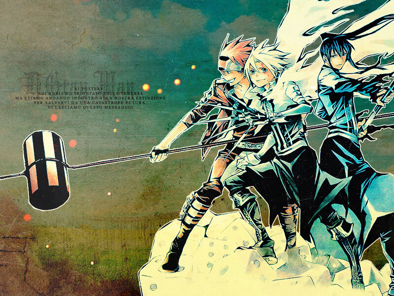 Three Anime Characters — Green, Dramatic, Manga, Weapons