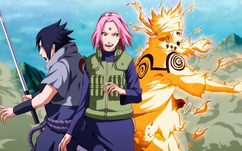 Three Anime Characters — Green, Dramatic, Sword, Flame