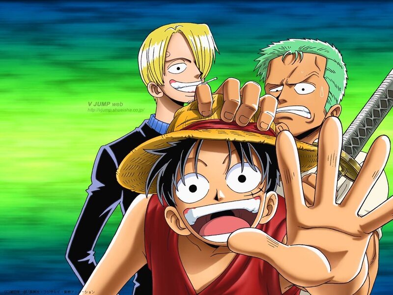 Three Anime Characters — Green, Energetic, Straw Hat
