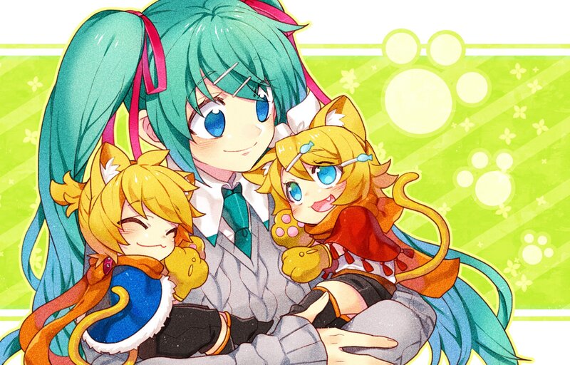 Three Anime Characters — Green, Happy, Cat Ears