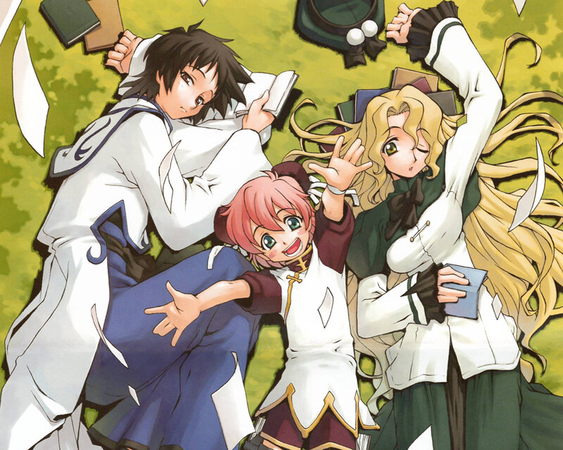 Three Anime Characters — Green, Playful, Afternoon