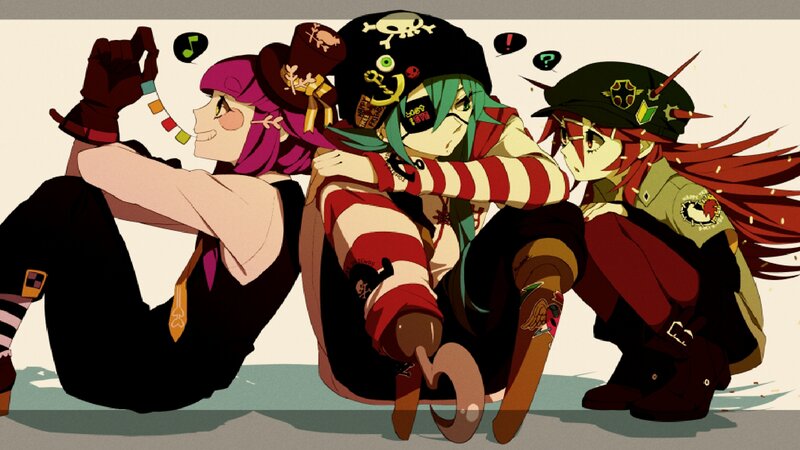 Three Anime Characters — Green, Playful, Pirate Hats