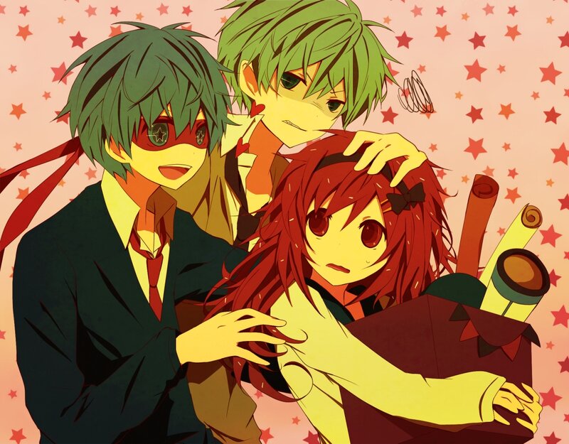 Three Anime Characters — Green, Playful, Stars