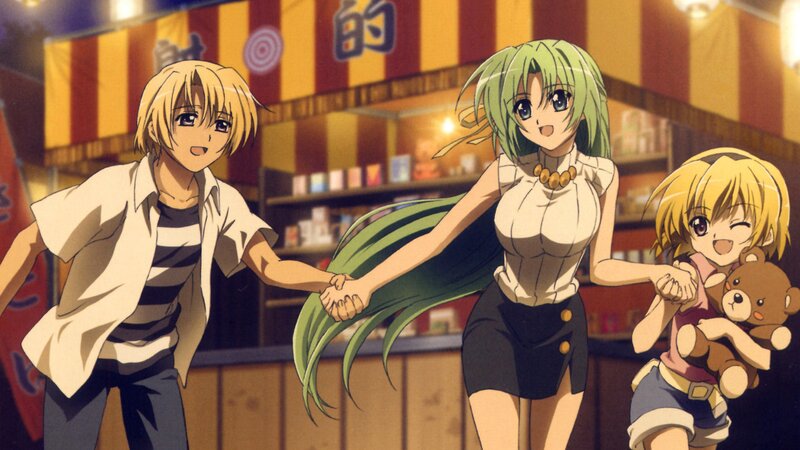 Three Anime Characters Holding Hands — Green