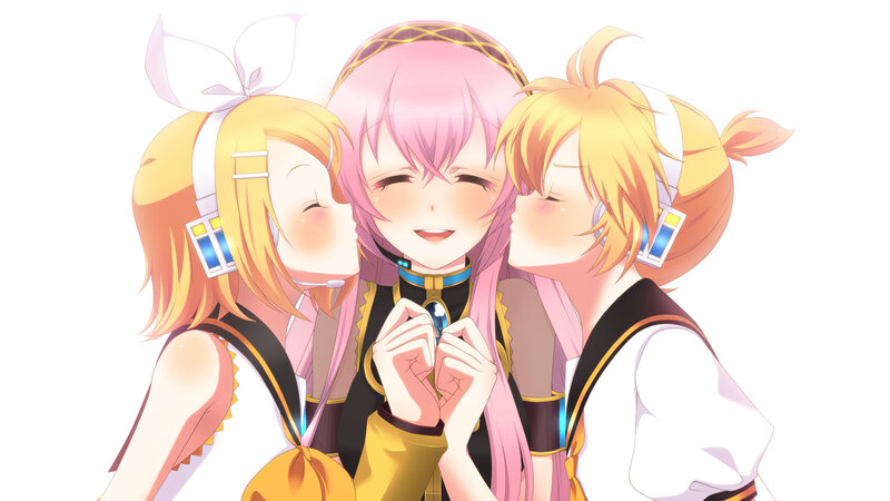 Three anime characters hugging