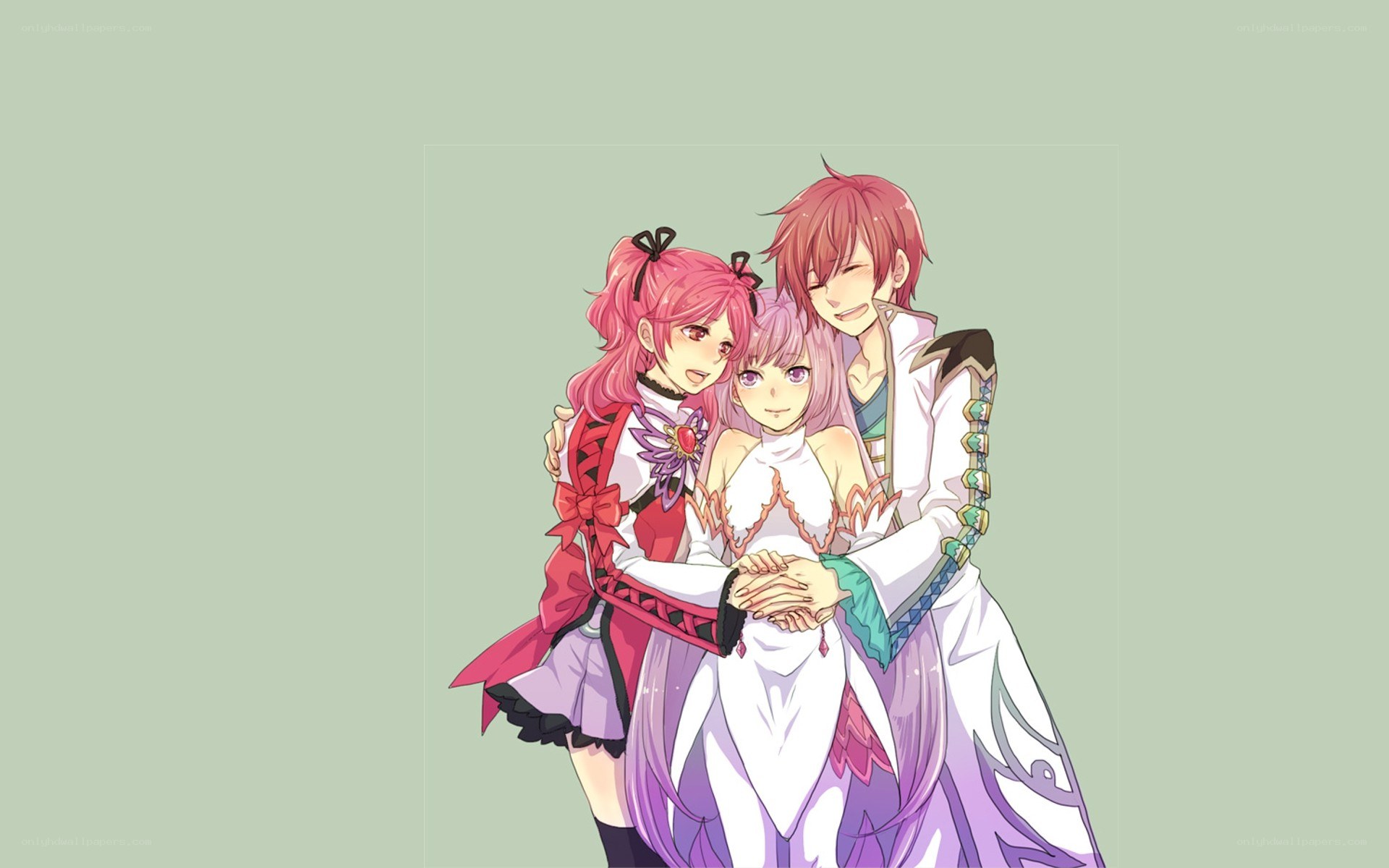 three anime characters hugging