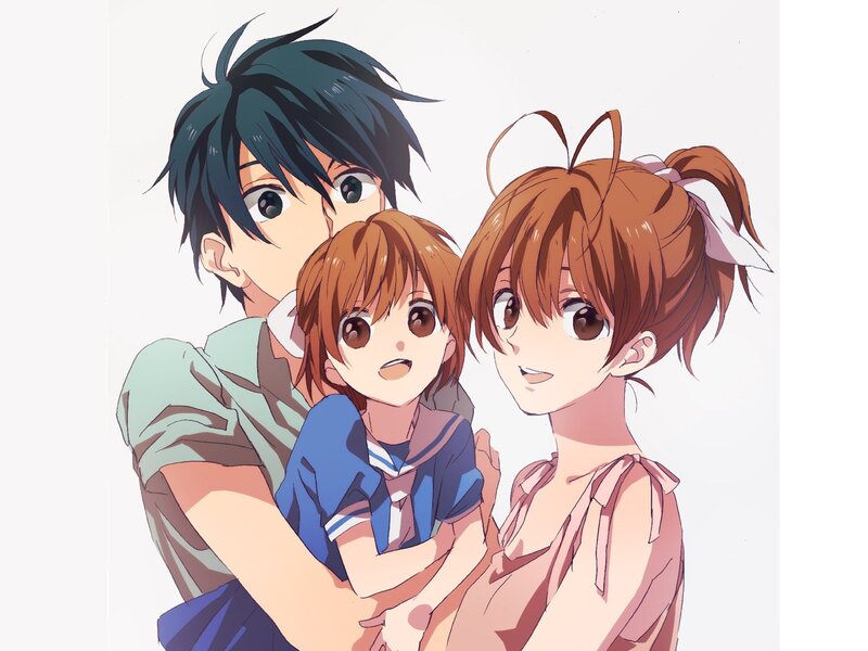 Three Anime Characters Hugging — Brown