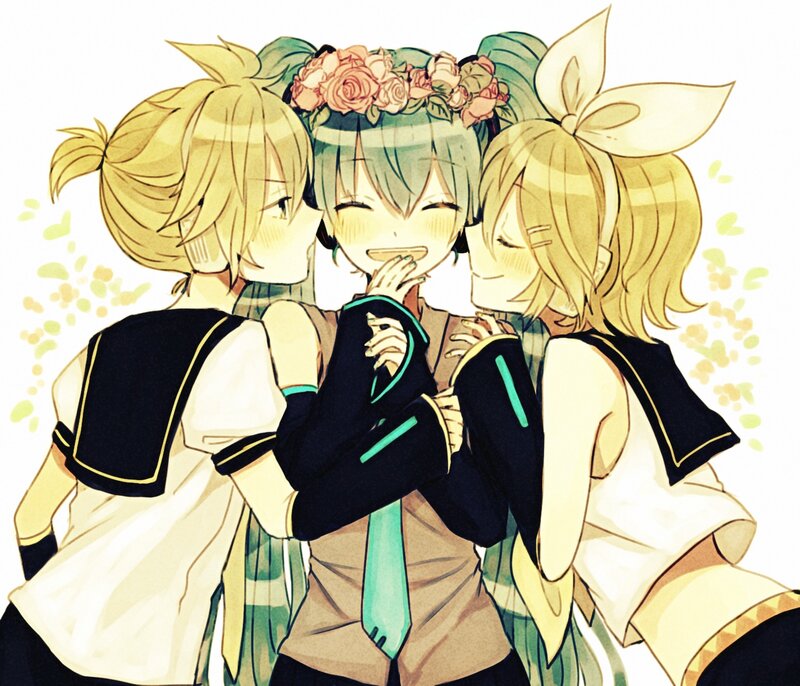 Three Anime Characters Hugging — Green