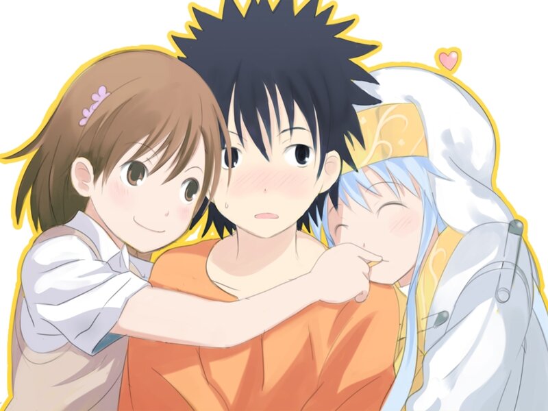 Three Anime Characters Hugging — Orange