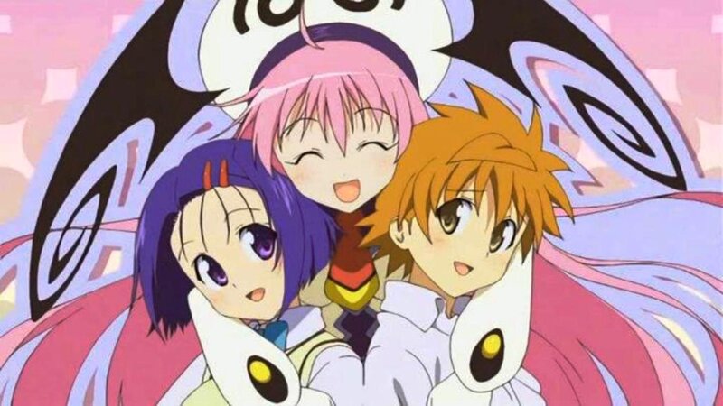 Three Anime Characters Hugging — Pink, Happy