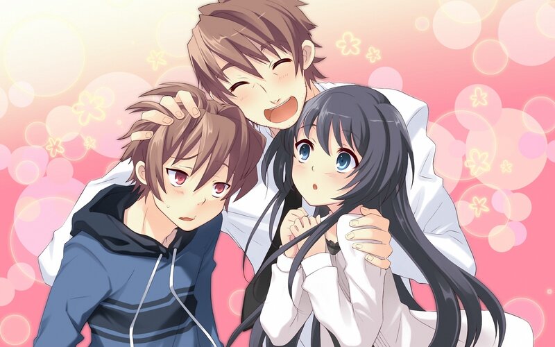 Three Anime Characters Hugging — Pink