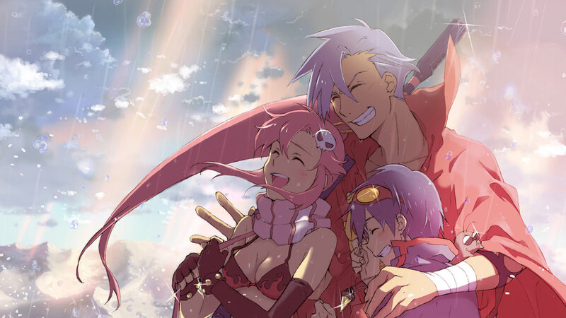 Three Anime Characters Hugging — Purple