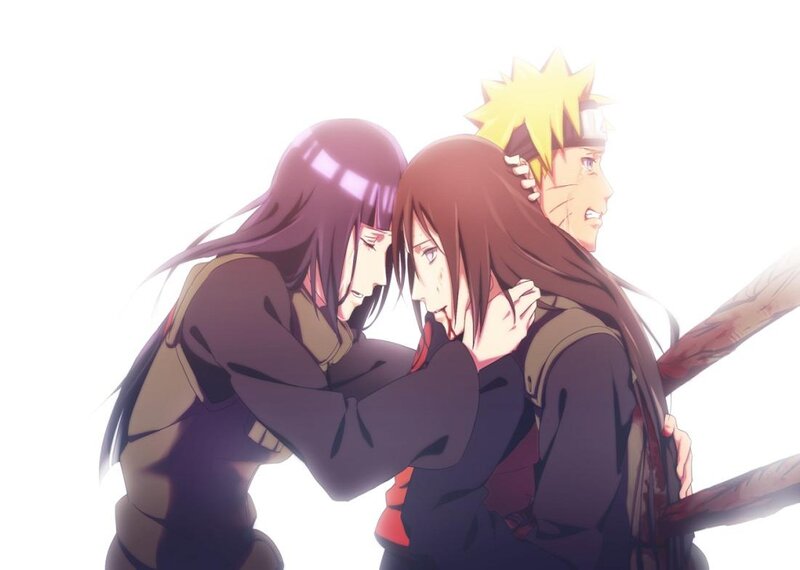 Three Anime Characters Hugging — White, Dramatic