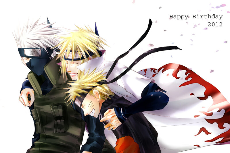 Three Anime Characters Hugging — White, Happy
