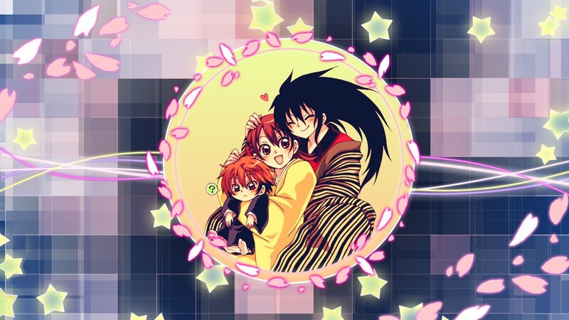 Three Anime Characters Hugging — Yellow, Happy, Spring