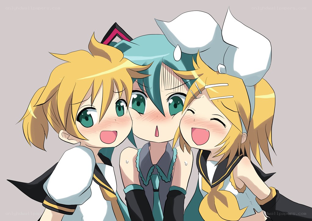 Three anime characters hugging