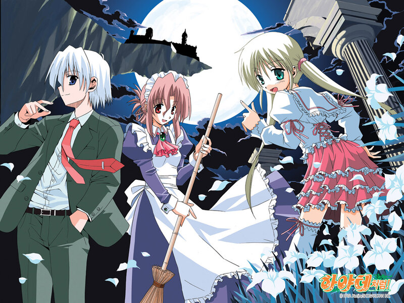 Three anime characters in a moonlit scene