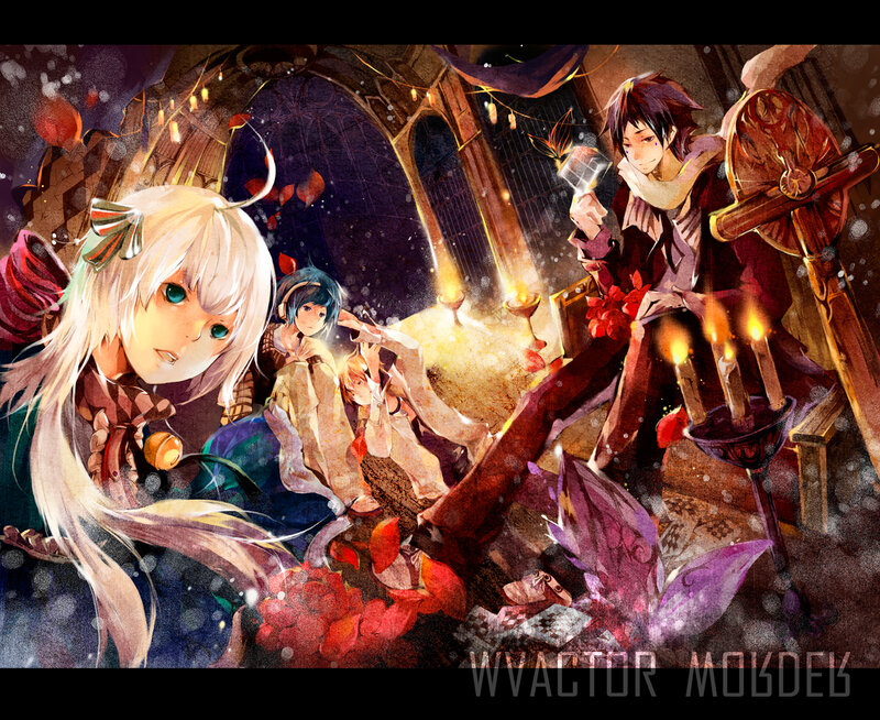 Three Anime Characters in a Room — Purple, Dramatic