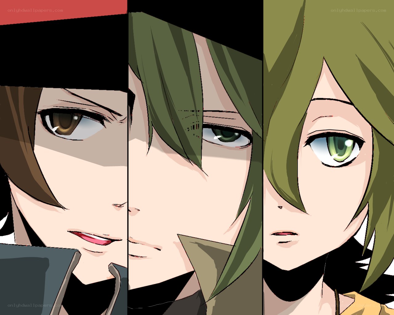 three anime characters in a row