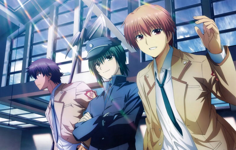 Three anime characters in a school