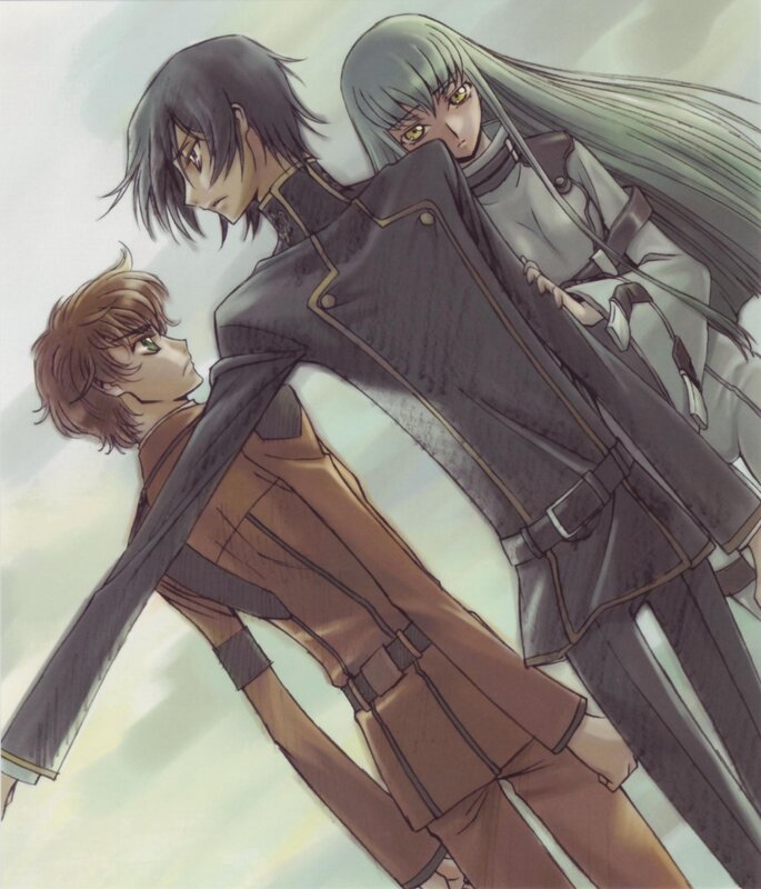 Three anime characters in a tense moment